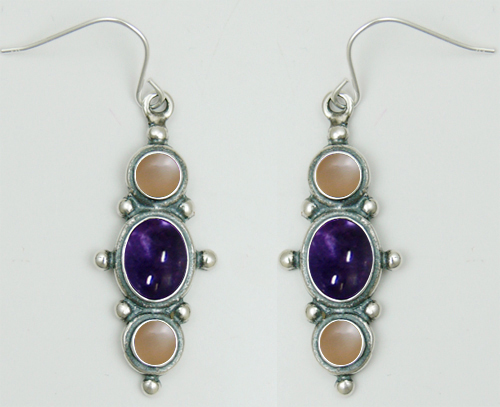 Sterling Silver Drop Dangle Earrings With Iolite And Peach Moonstone